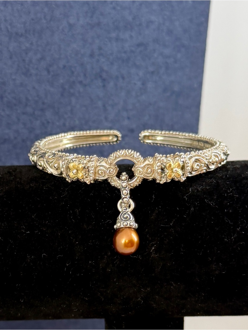 BARBARA BIXBY Sterling Silver 18K Yellow Gold Copper Pearl Charm Bracelet; SMALL